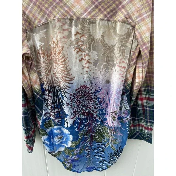 Aratta Silent Journey Plaid/Floral Back Button Up Long Sleeve Size Small - Picture 7 of 7